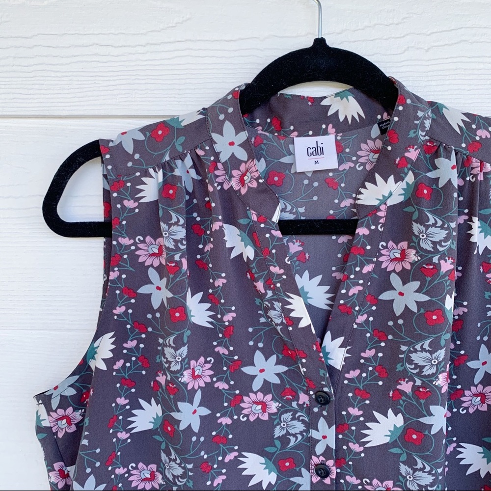 Cabi Plaza Tank Gray Floral Size Medium